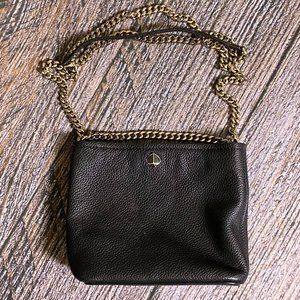 Kate Spade Black Fine Leather Clutch Crossbody Purse with Chain Strap